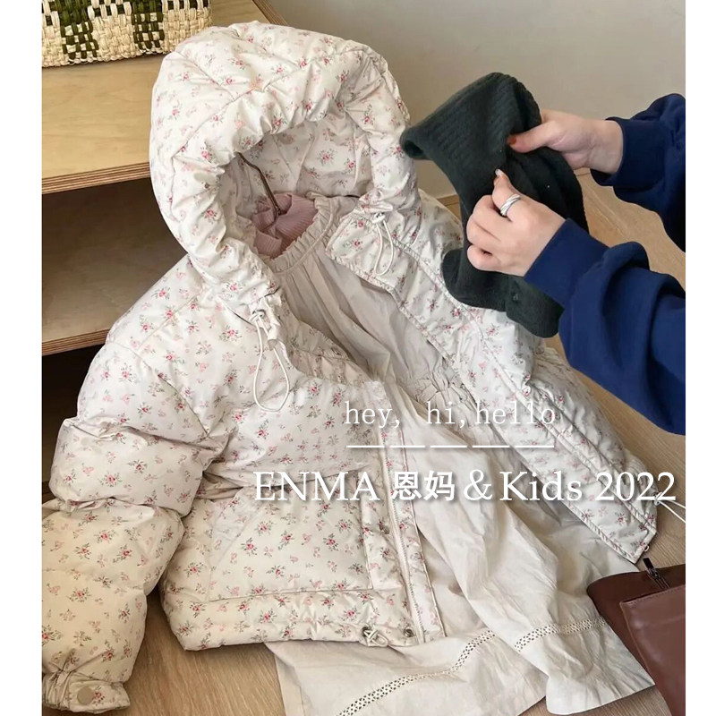 한국 아동복 24 겨울 소녀의 달콤한 두꺼운 따뜻한 꽃 후드 코튼 코트 아동용 한국 지퍼 셔츠