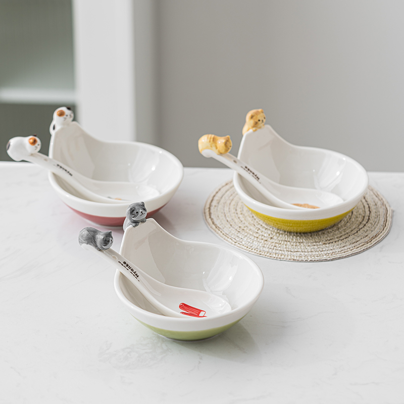 微瑕日本陶瓷猫咪hapins新款猫咪火锅碗酱料碗儿童甜品可爱沙拉碗