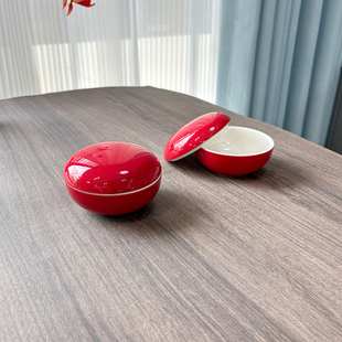 德化简约红色陶瓷调味碟子带盖凉菜小碟子日料碟子釉下彩醋碟子