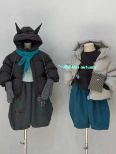 小南瓜2026秋冬款儿童小怪兽羽绒服白鸭绒男童打底衫刺绣休闲裤
