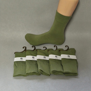纯棉袜秋冬 运动全棉袜防臭保暖男士 军绿色男式 100%棉男袜中筒男士
