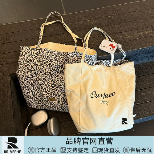 豹纹双面单肩包大容量百搭帆布包