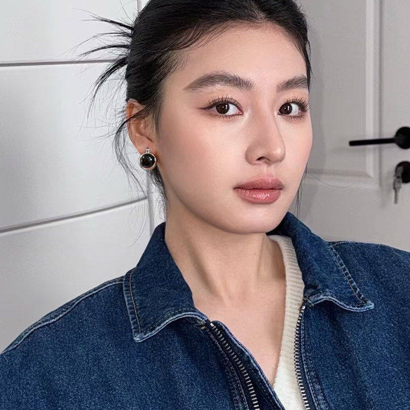 法国【设计师】Glicka 双面黑色玛瑙耳扣高级耳环银色金属耳饰