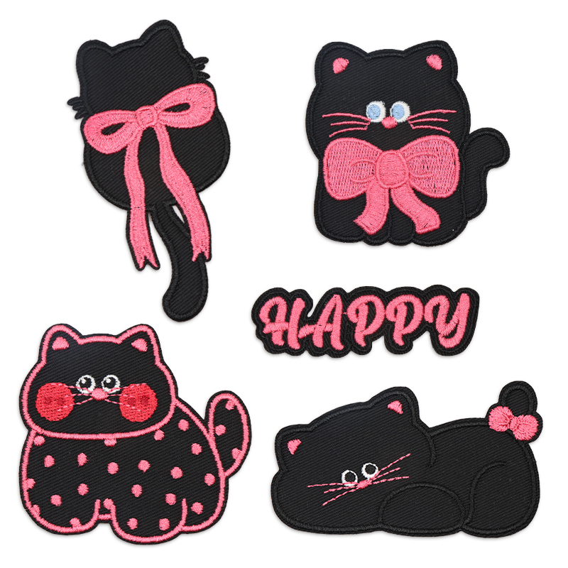 黑色猫刺绣自粘布贴DIY补丁贴衣服裤子包包装饰修补破洞绣花补贴