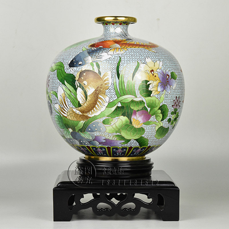 正宗景泰蓝花瓶李荣魁年年有余掐丝珐琅乔迁家居风水摆件商务礼品