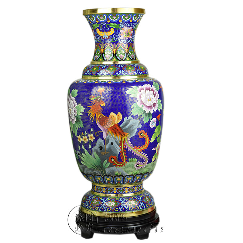 正宗景泰蓝大花瓶25寸六线瓶纯铜胎掐丝珐琅北京特色工艺品摆件