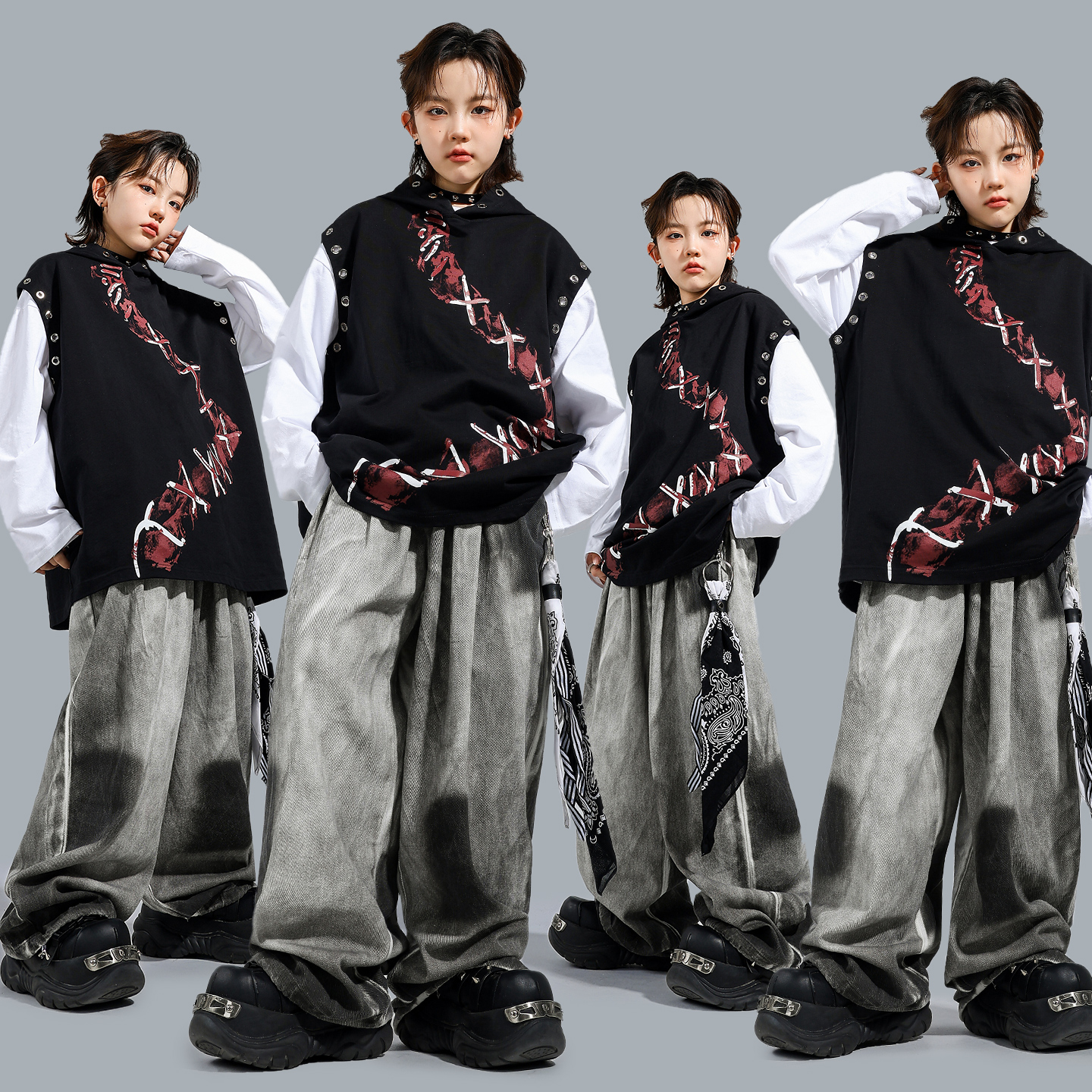 男女童连帽马甲HIPHOP练功套装