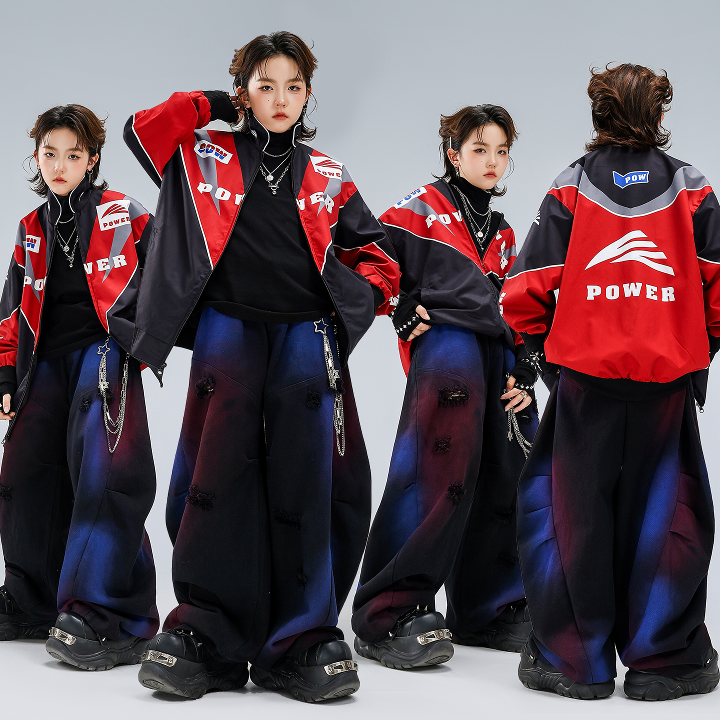 复古儿童街舞赛车夹克外套演出服