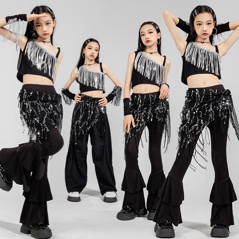 女童爵士舞流苏吊带走秀训练服