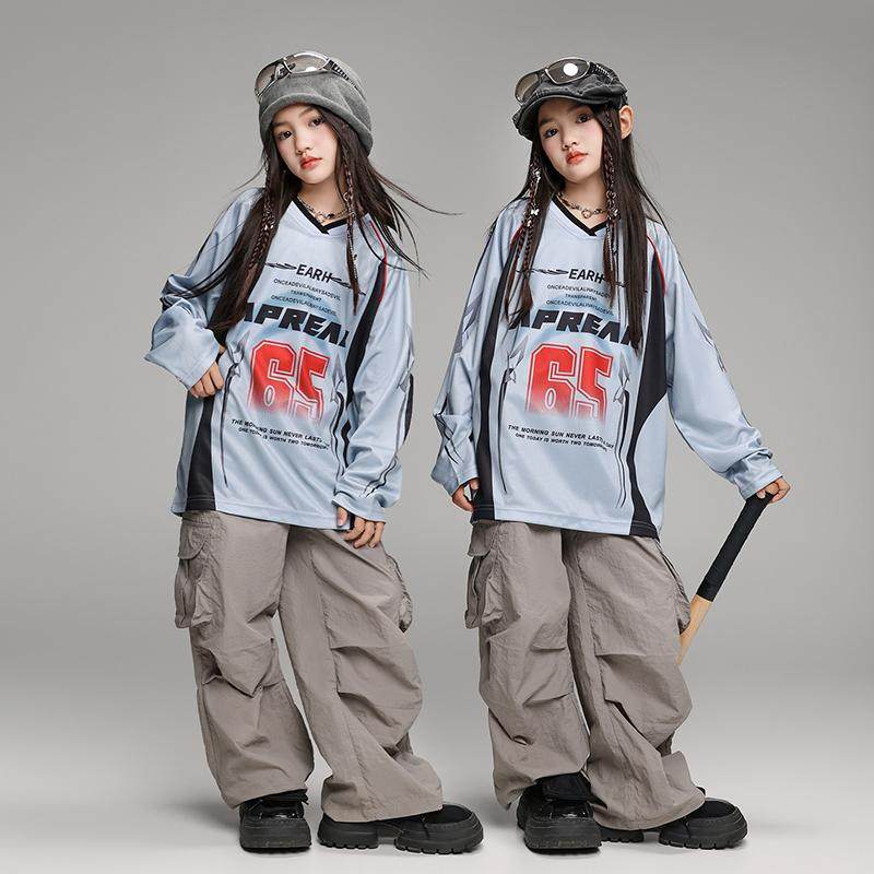 儿童街舞SWAG潮服男女童嘻哈hiphop棒球T恤工装裤帅气套装演出服