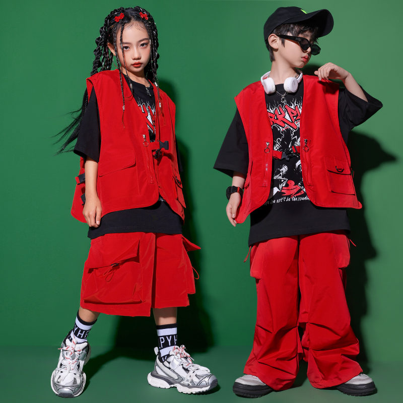 了不起的街舞团体演出服少儿夏季马甲HIPPOP男女童练功服表演服潮