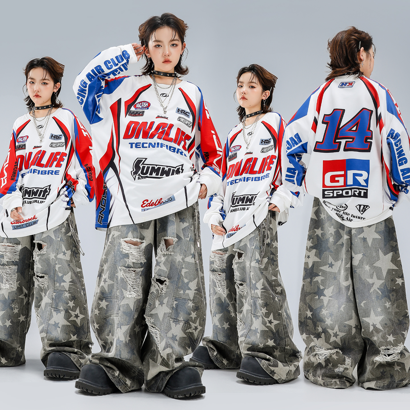 男童嘻哈hiphop美式星星裤套装