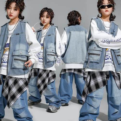 男女童酷帅牛仔马甲街舞儿童潮服