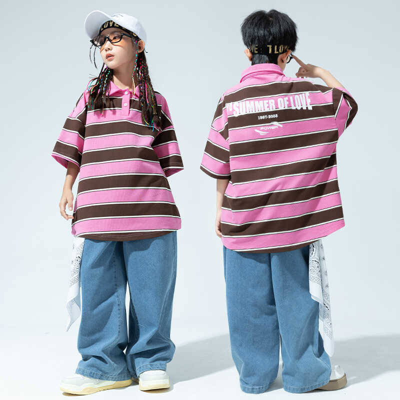 条纹潮服套装街舞短袖T恤嘻哈