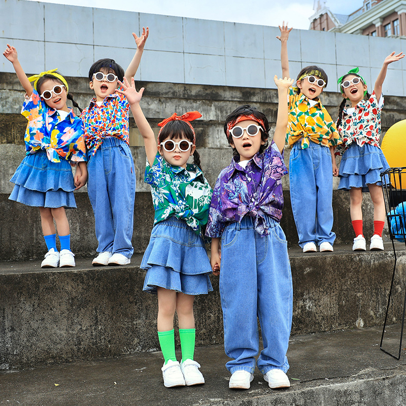 街舞儿童嘻哈80年代港风复古衬衫演出服套装幼儿园毕业班服拍摄服