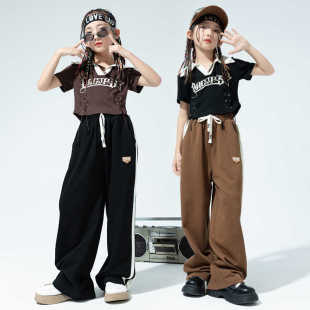 女童爵士舞演出服夏季女孩韩系嘻哈直筒裤套装儿童现代舞街舞潮服