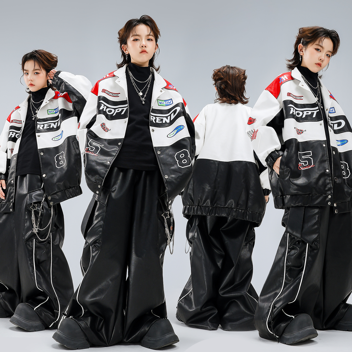 街舞少儿潮服嘻哈机车服皮衣套装
