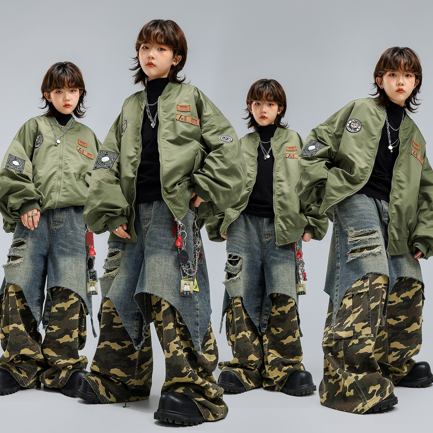 美式嘻哈风儿童飞行夹克表演服