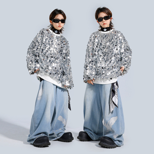 摇滚儿童架子鼓舞台演出服男童亮片街舞嘻哈hiphop元旦表演服潮服