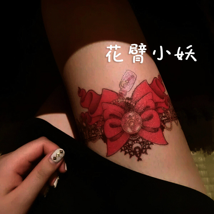 原创彩绘性感大腿蕾丝腿环蝴蝶结纹身贴防水女持久大图案个性文艺