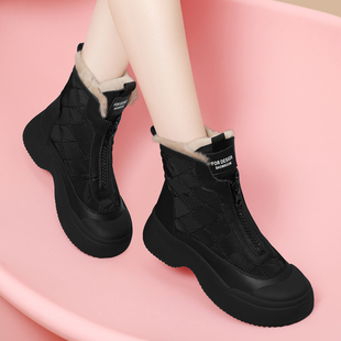 真皮高帮雪地靴女款2025年冬季爆款加绒百搭防滑防水东北户外棉鞋