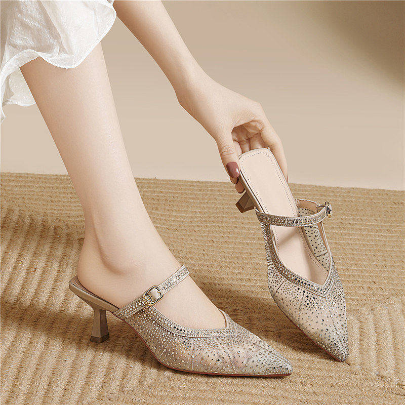 一字带气质名媛高级感后空凉鞋2026新款夏季百搭尖头高跟鞋女细跟