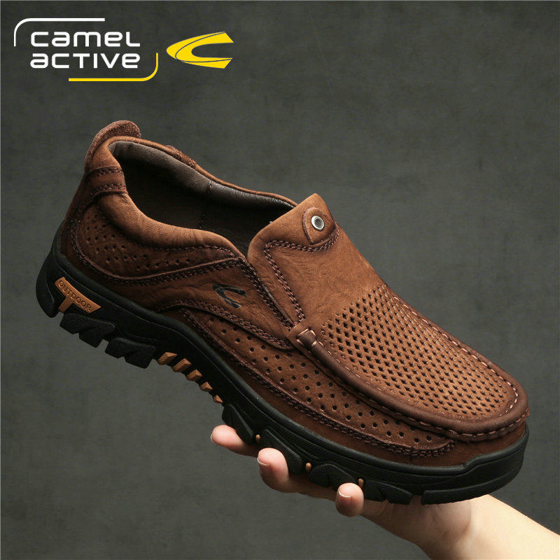 德国骆驼动感一脚蹬男鞋夏季透气镂空皮鞋男真皮凉鞋男户外休闲鞋