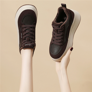 厚底增高老爹鞋女款2025新款冬季加绒保暖软底轻便休闲运动板鞋
