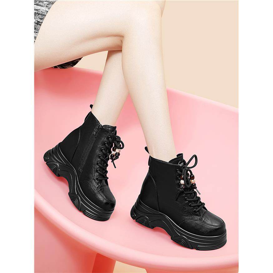 厚底真皮马丁靴女2025年冬季新款加绒黑色好搭配软底系带网红短靴