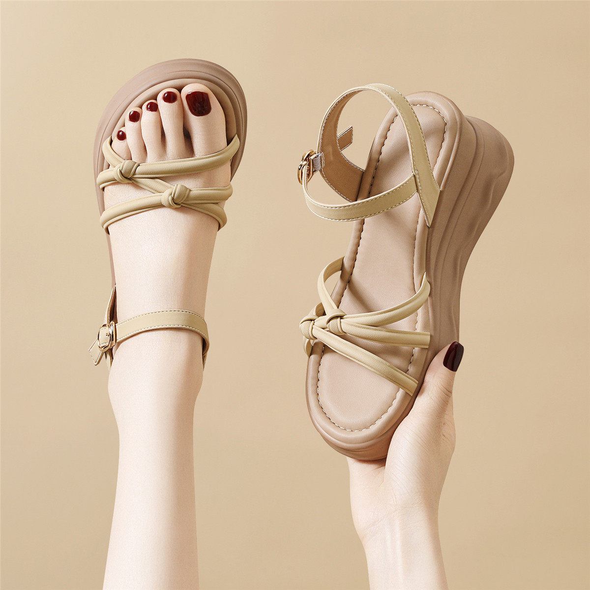 2026新款夏季厚底凉鞋女外穿时尚百搭休闲鞋女鞋罗马鞋女款配裙子