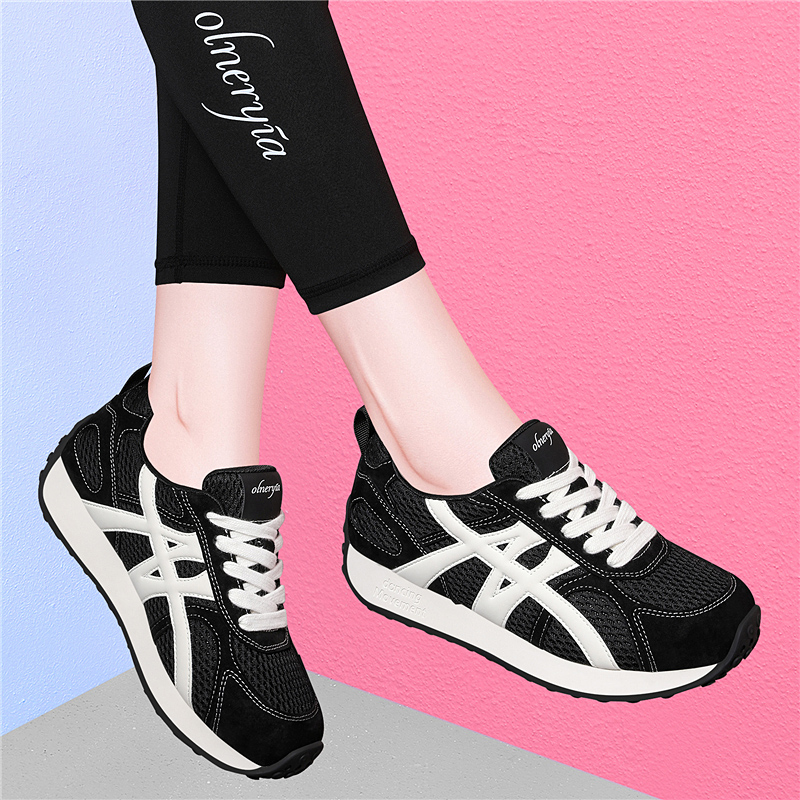 黑色运动网面鞋女款2025
