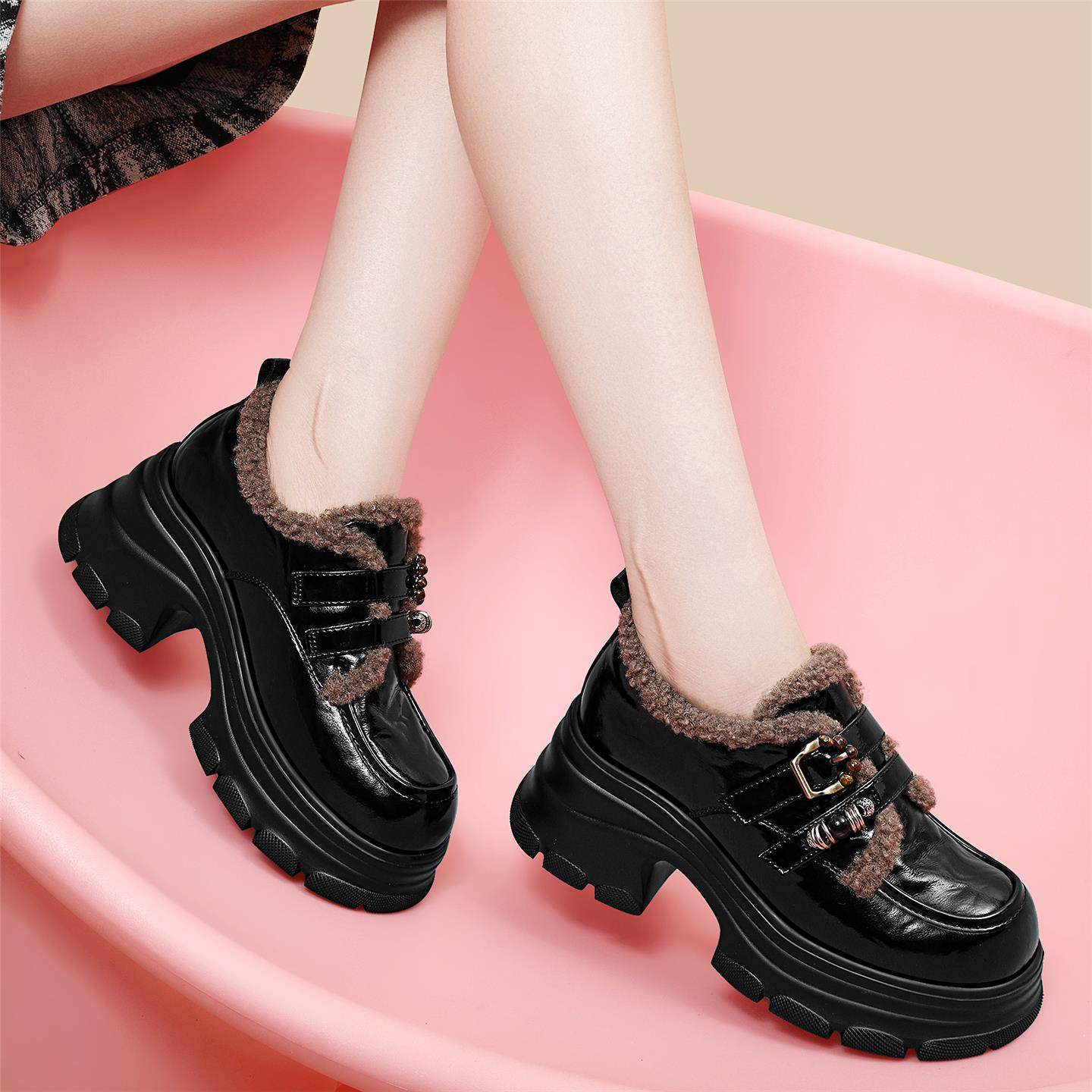 英伦风加绒乐福棉鞋女202