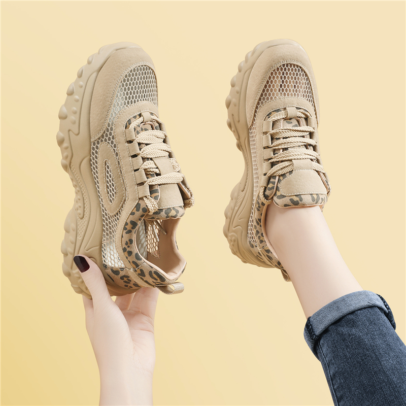 真皮豹纹老爹鞋女2025春