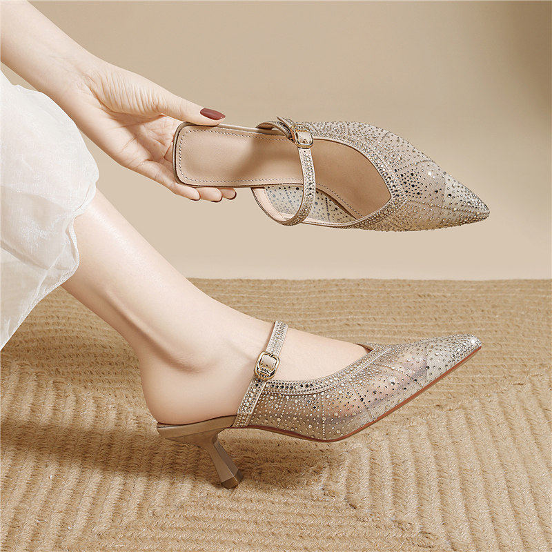 尖头高跟鞋女细跟2026新款夏季百搭一字带气质名媛高级感后空凉鞋