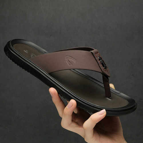 德国骆驼动感人字拖鞋男夏季新款沙滩鞋防滑外穿真皮凉鞋男士拖鞋