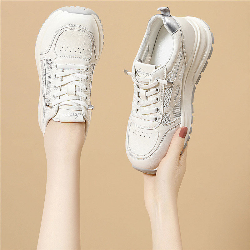 厚底小白鞋女款鞋子2026新款爆款网面透气老爹鞋配裙子休闲运动鞋
