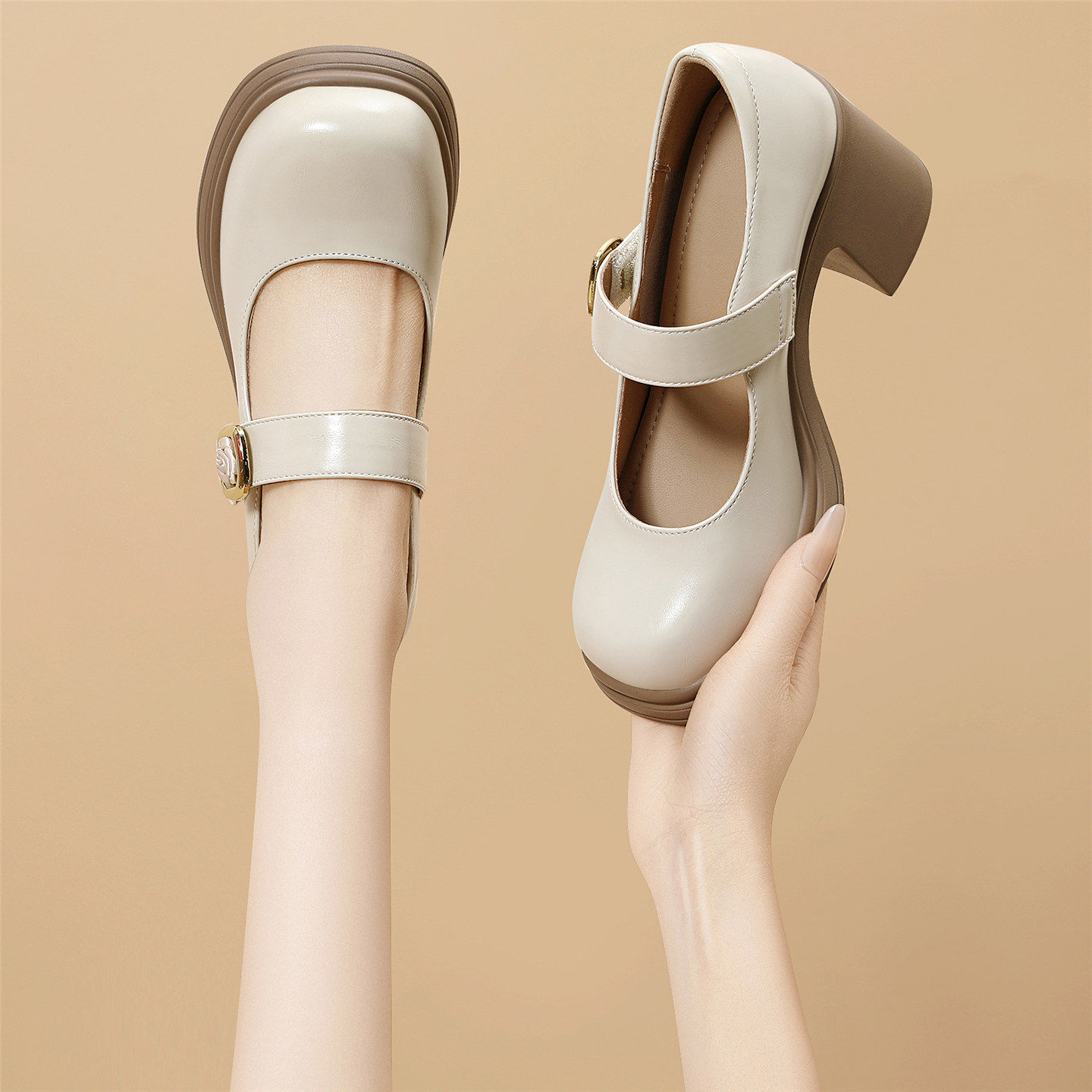 皮鞋法式单鞋女2026新款春季鞋子绝美玛丽珍高跟鞋粗跟配裙子女鞋