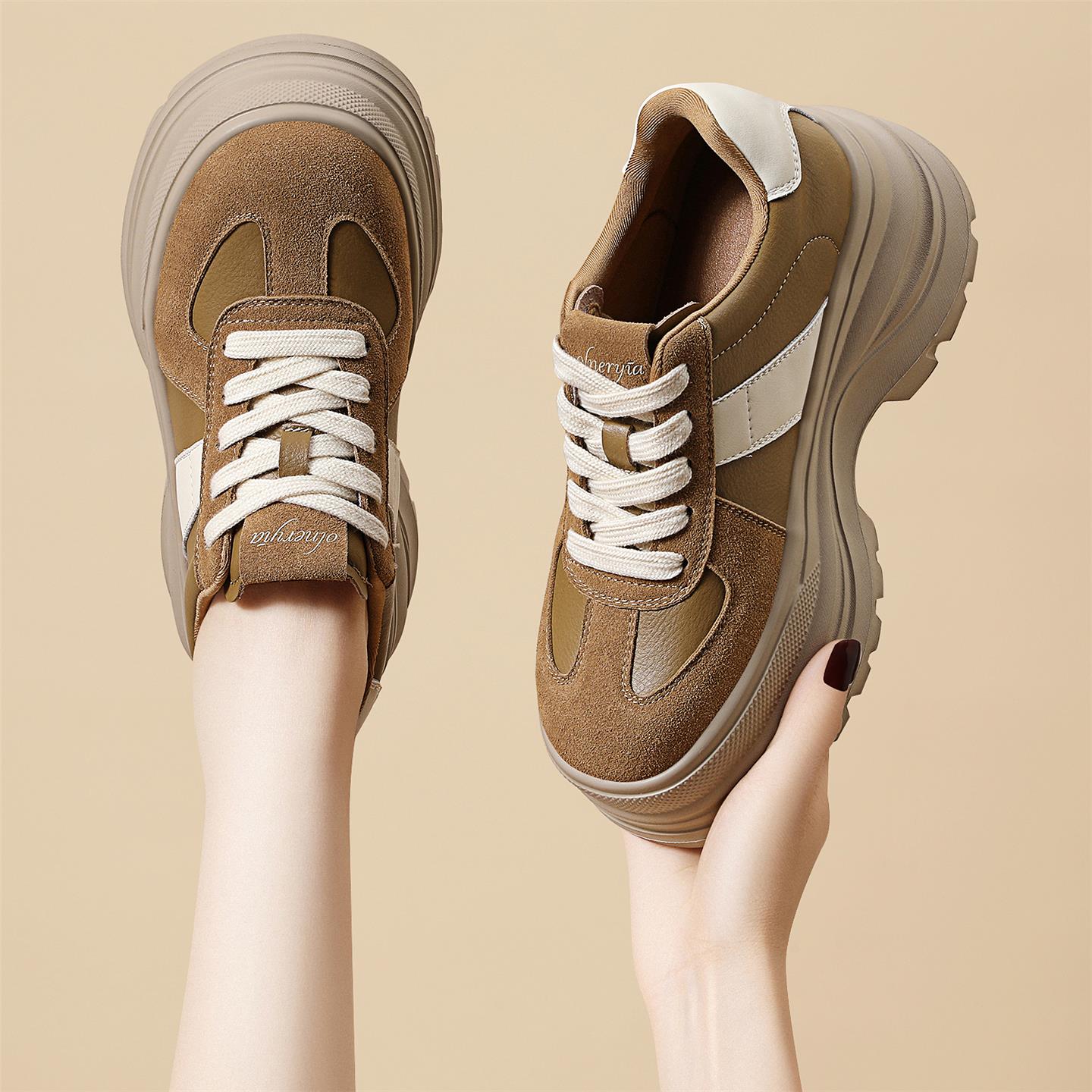 真皮厚底松糕鞋女2025春