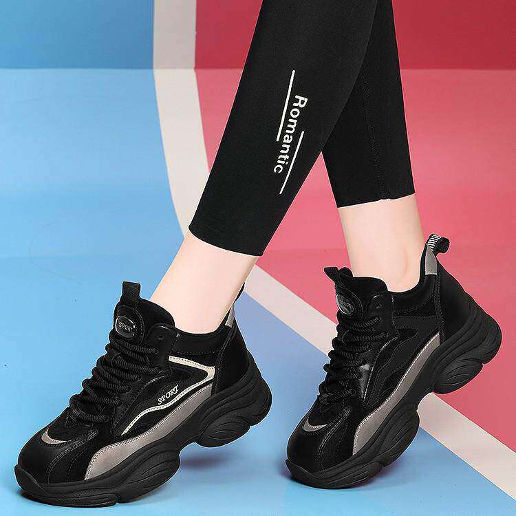 真皮软底加绒厚底老爹鞋运动休闲女鞋ins2026秋冬季跑步鞋旅游鞋