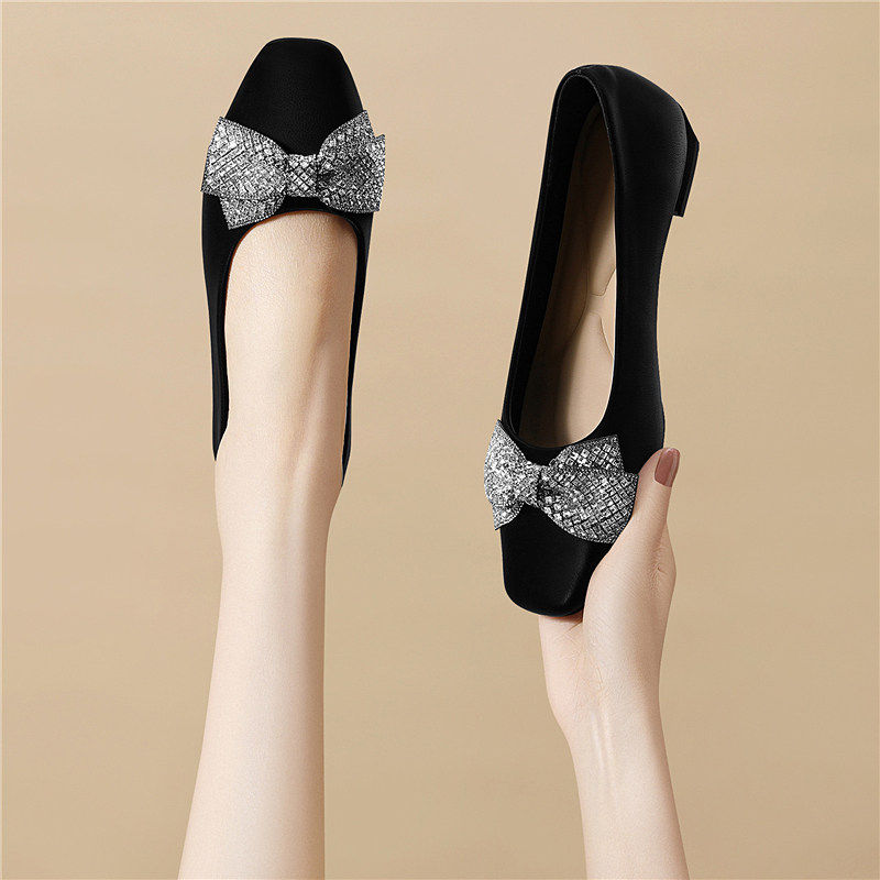 3公分高跟鞋女鞋2026新款春季蝴蝶结粗跟低跟浅口单鞋通勤小皮鞋