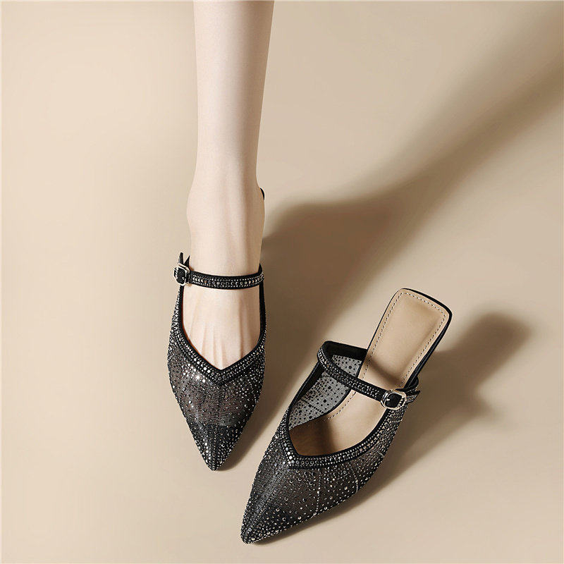 尖头细跟高跟鞋女2026新款夏季百搭一字带气质名媛高级感后空凉鞋