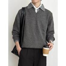 Stay the Night 假两件V领仿羊绒polo氛围感老钱毛衣