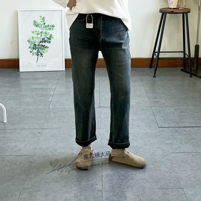Z8栗家铺大码-冬季新款胖MM土耳其牛仔加绒加厚小直筒牛仔裤13-3