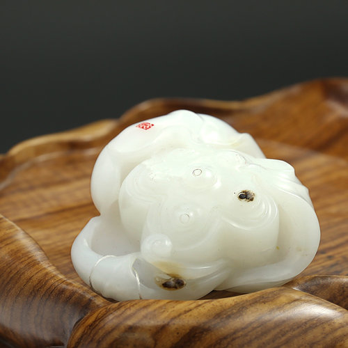 精美收藏品和田玉 白玉莲花手把件 （附带鉴定证书）古玩包邮