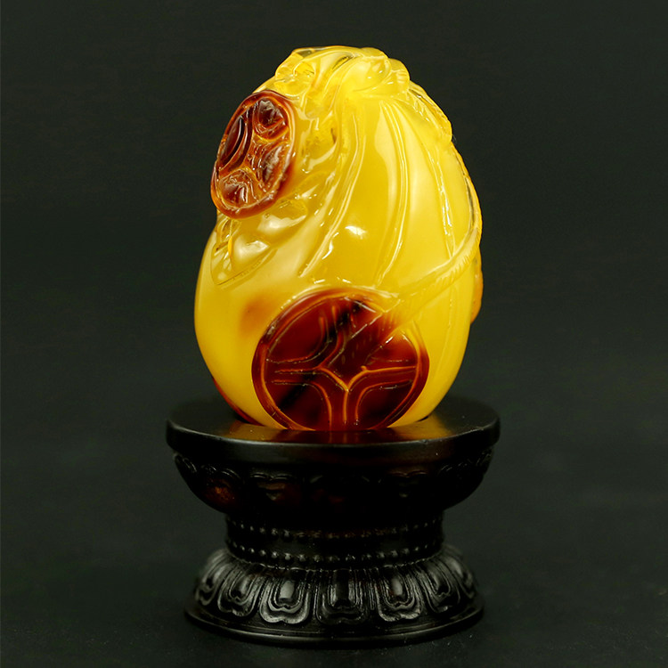 蜜蜡 金包蜜钱袋 聚福袋  摆