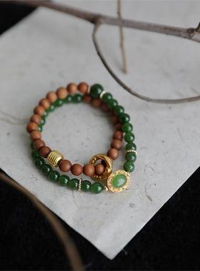 和田玉碧玉手串老山檀手