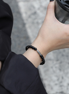 黑曜石手链女天珠手串转