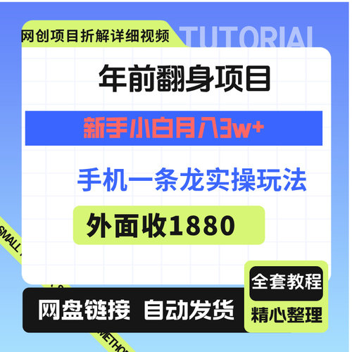 年前翻身项目，新手小白月入3w+，纯手机一条龙实操玩法