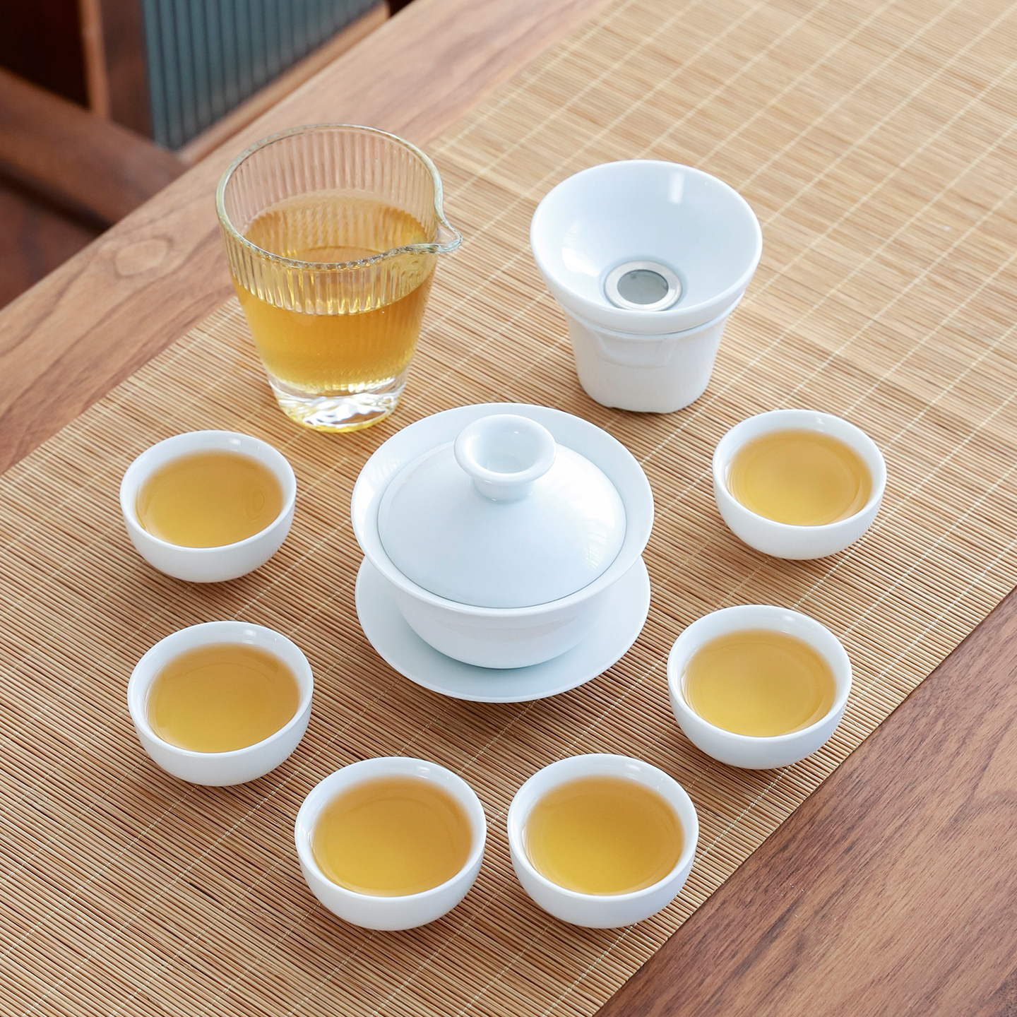 纯白功夫茶具套装盖碗茶杯