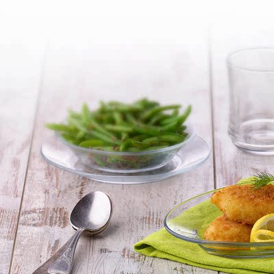 DURALEX彩色钢化玻璃甜品蛋糕盘早餐盘4只装家用水果盘法国进口